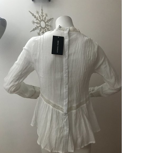 BBWM Woman Crepe Embroidery Crochet Top Blouse Folk Polish Ukrainian Zara Copy - Picture 4 of 9